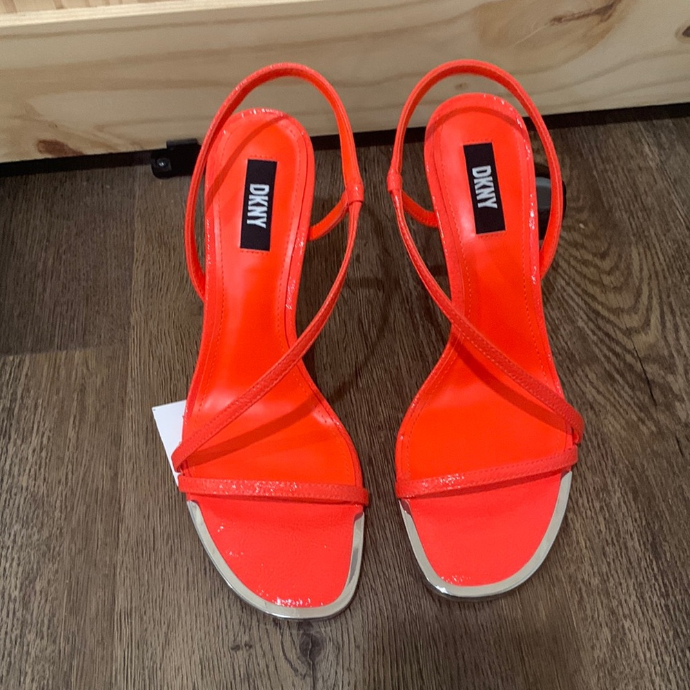 DKNY neon orange strap heel